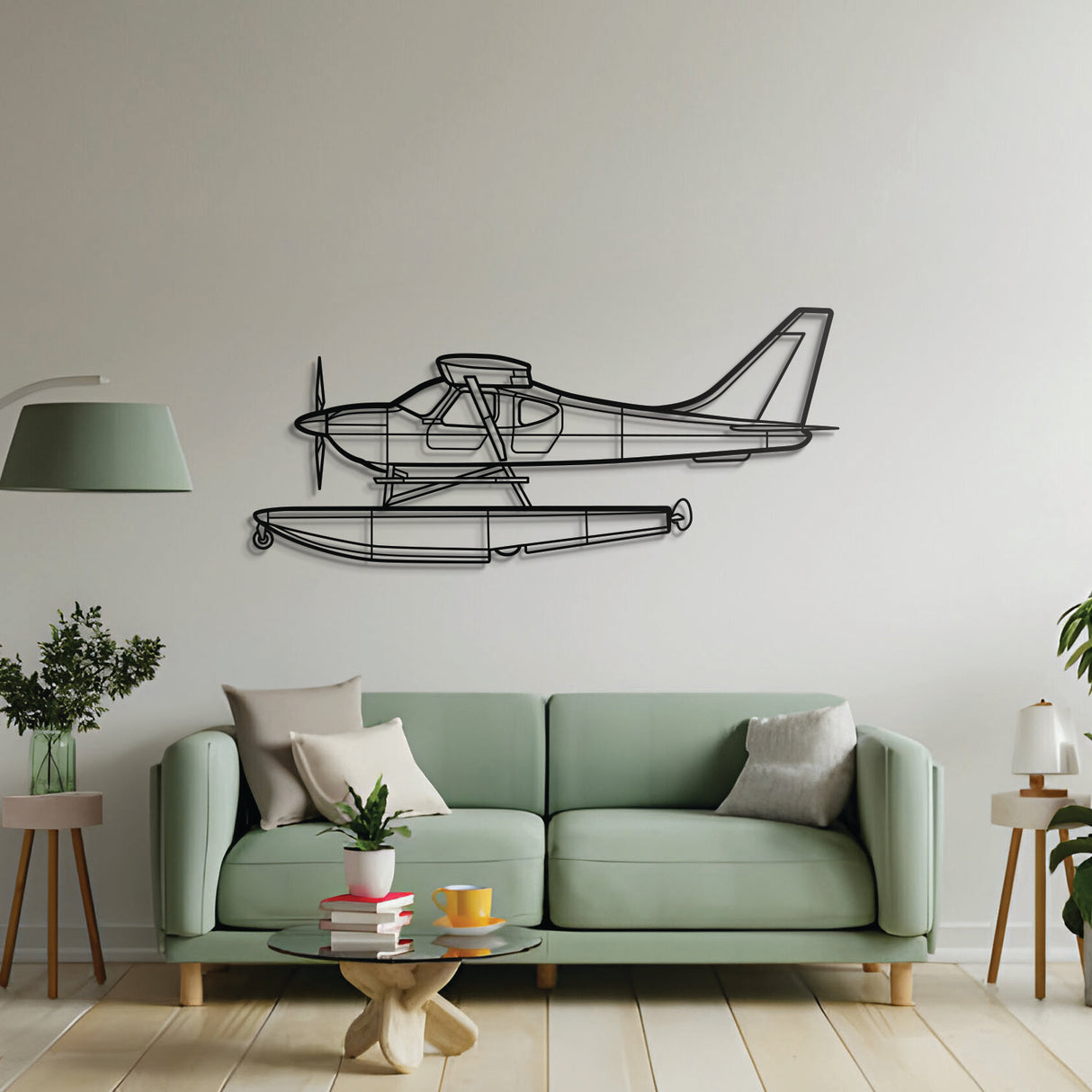 Sportsman 2+2 metal wall decor – precision laser‑cut high‑wing plane profile floating slightly off wall for dimensional appeal