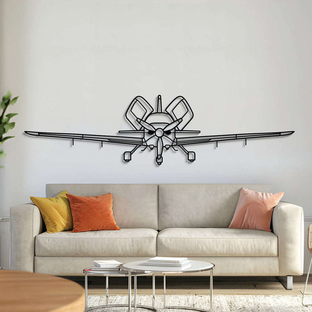 SR22T G6 front metal aircraft wall art in 2 mm laser‑cut steel with matte powder‑coated textured finish and 1 cm off‑wall elevation screws