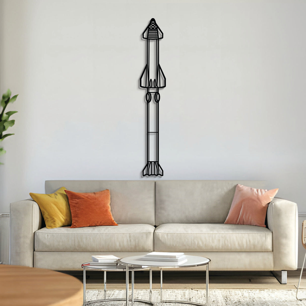 Starship metal aircraft wall art, laser-cut 2 mm steel with matte textured finish and 3D elevation