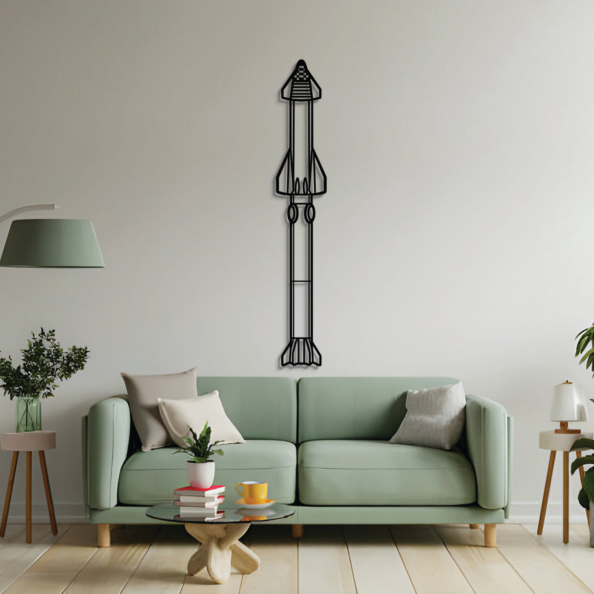 2 mm steel Starship wall art, laser-cut matte finish, floats 1 cm off wall for dynamic 3D effect