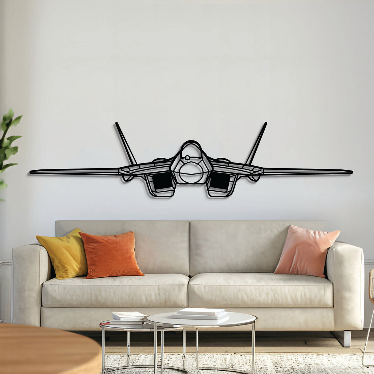 Sukhoi Su‑57 stealth multirole fighter silhouette metal wall art – laser‑cut 2 mm steel, textured matte powder‑coat finish, ready to hang