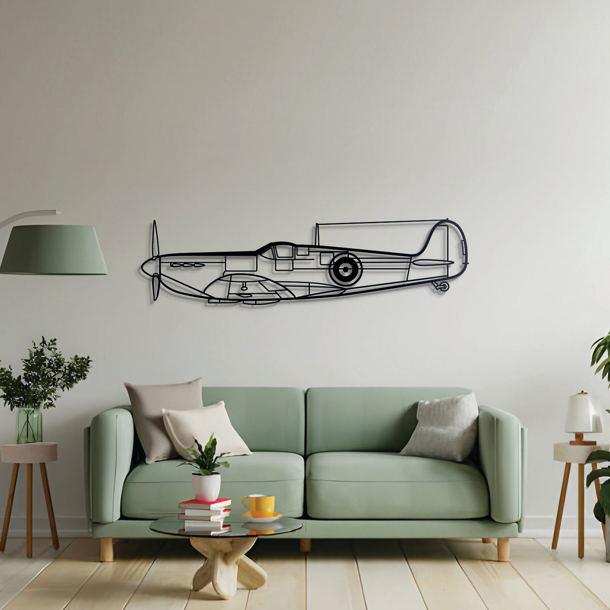 Spitfire Mk II fighter jet silhouette wall art – precision-cut steel piece for aviation enthusiasts