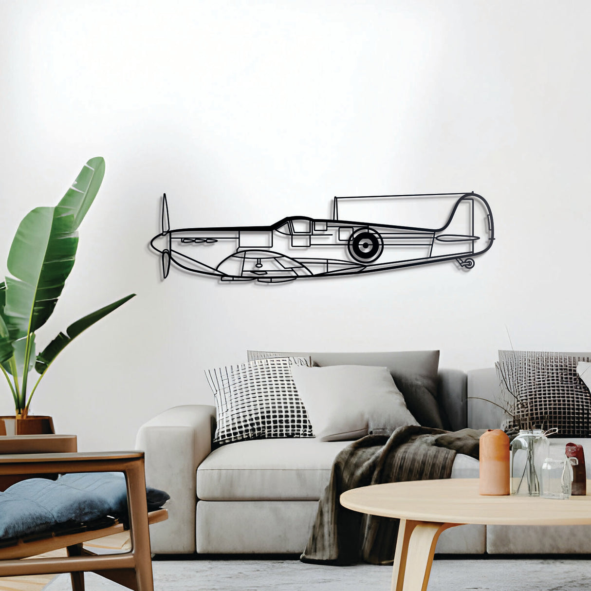 Supermarine Spitfire Mk II aircraft wall décor – sleek British fighter jet profile in powder-coated steel
