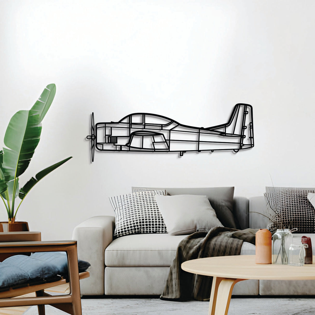 Navigate Craft T‑28 Trojan metal airplane décor, ready‑to‑hang with elevation screws, aviation enthusiast gift