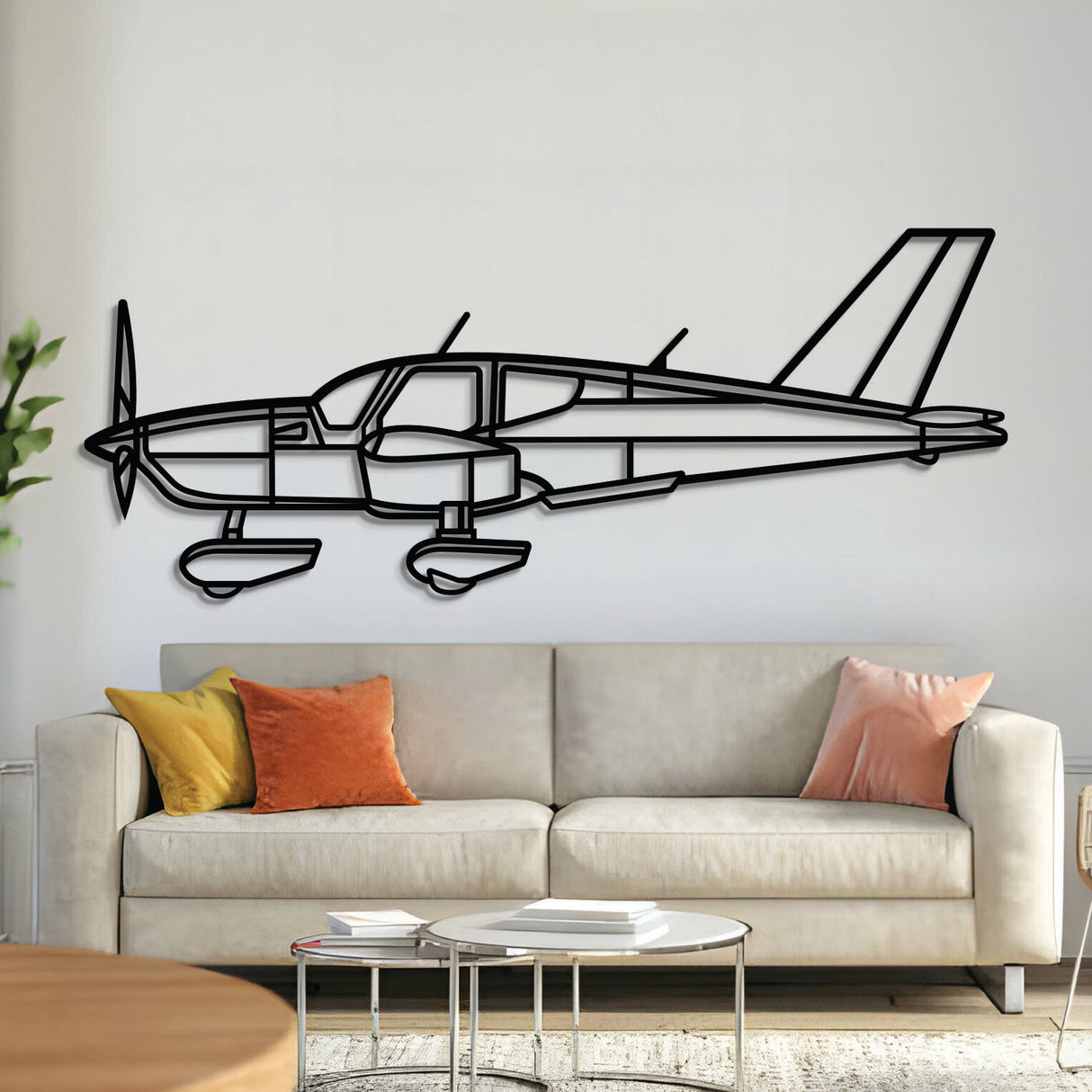 TB-10 front-view metal aircraft wall art, laser-cut 2 mm steel with matte textured finish and 3D elevation