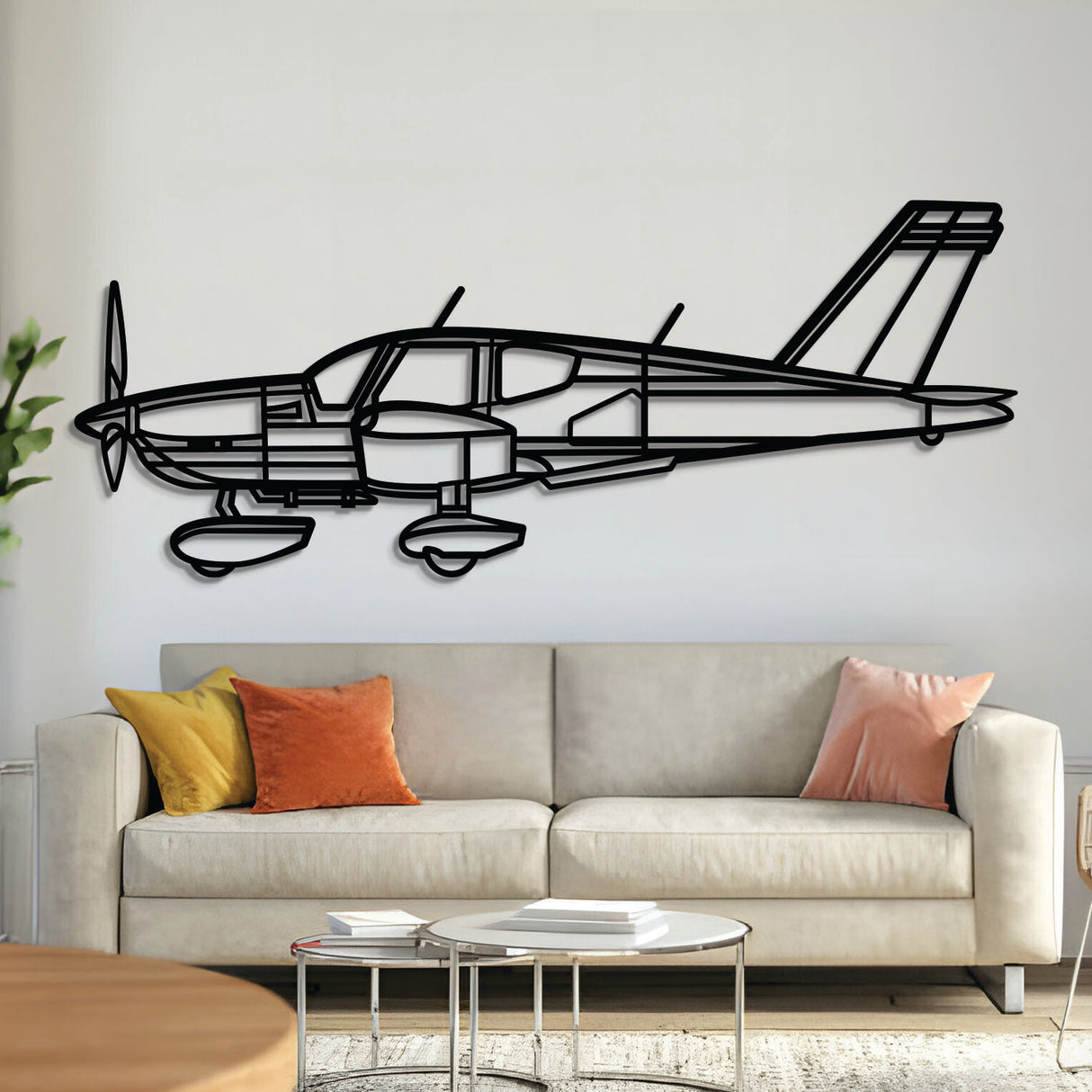 TB10 Tobago front-view metal aircraft wall art, laser-cut 2 mm steel with matte textured finish and 3D elevation