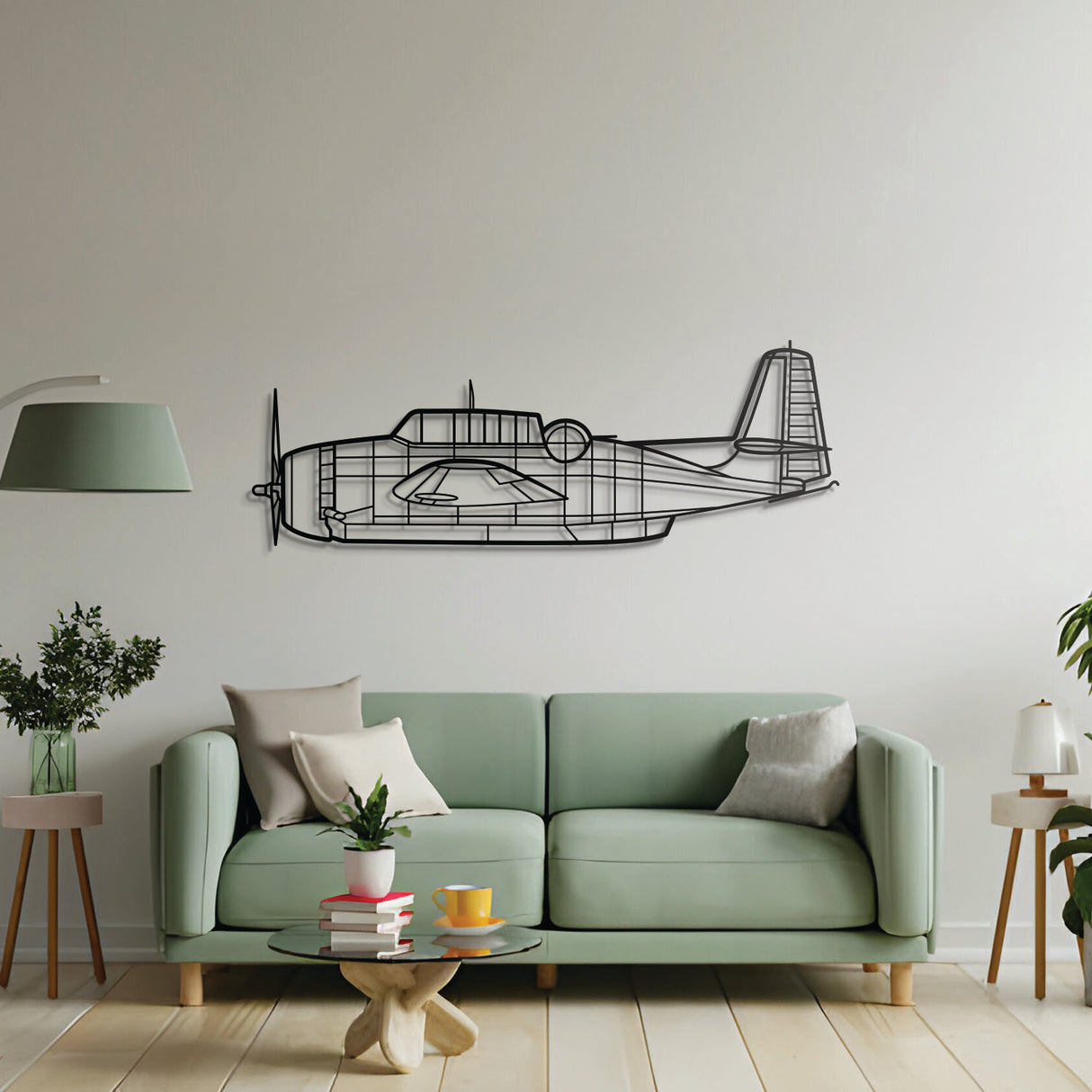 TBM‑3N Avenger metal wall decor – precision laser‑cut fighter profile floating slightly off the wall for dimensional appeal