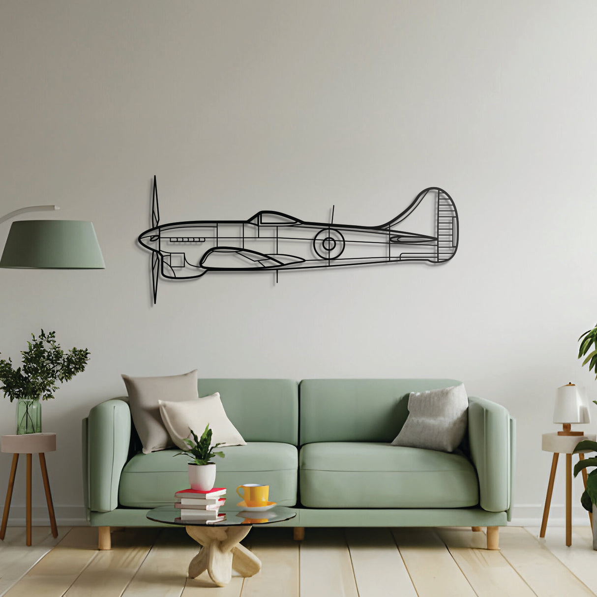 Tempest aircraft metal wall decor – precision laser‑cut fighter profile floating slightly off wall for timeless dimensional appeal