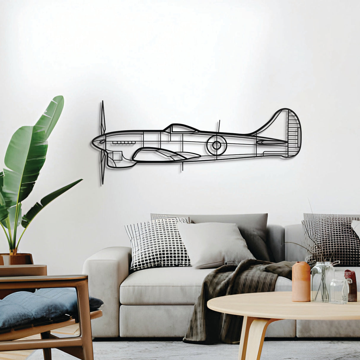 Tempest fighter plane wall art – elevation screws lift piece 1 cm from wall to achieve a dramatic 3D effect