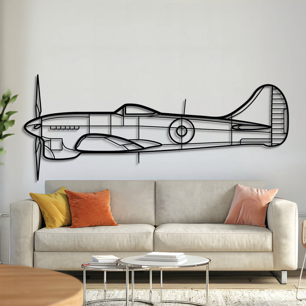 Hawker Tempest WWII fighter aircraft silhouette – laser‑cut 2 mm steel, textured matte powder‑coat, ready to hang