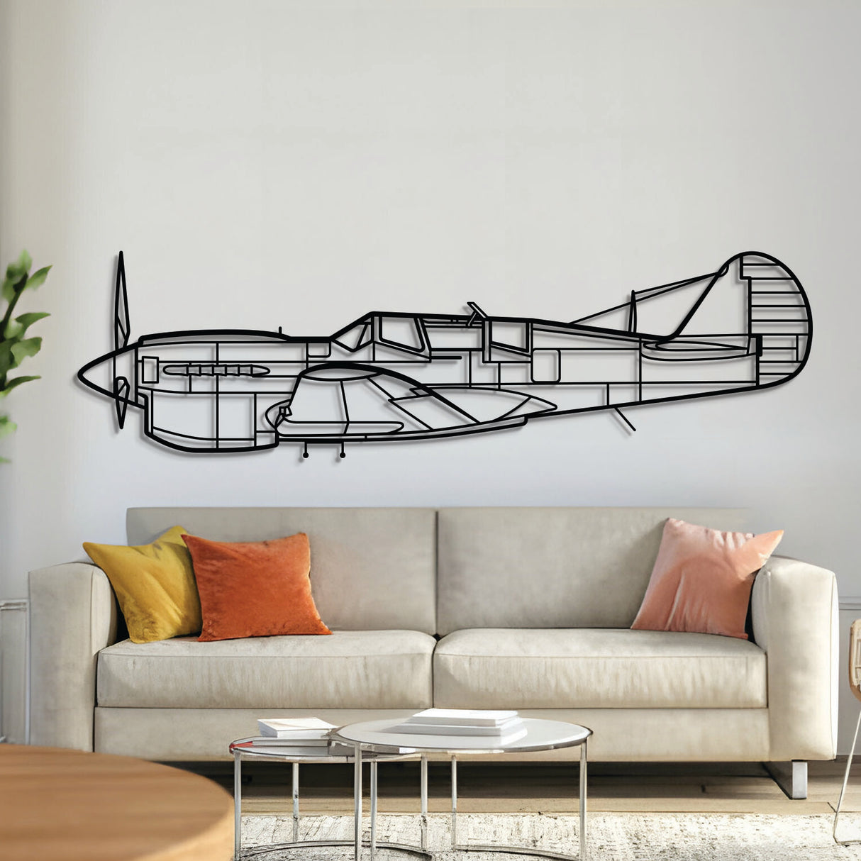 TP‑40N Warhawk metal aircraft wall art, laser‑cut 2 mm steel with matte powder coat and floating 3D effect