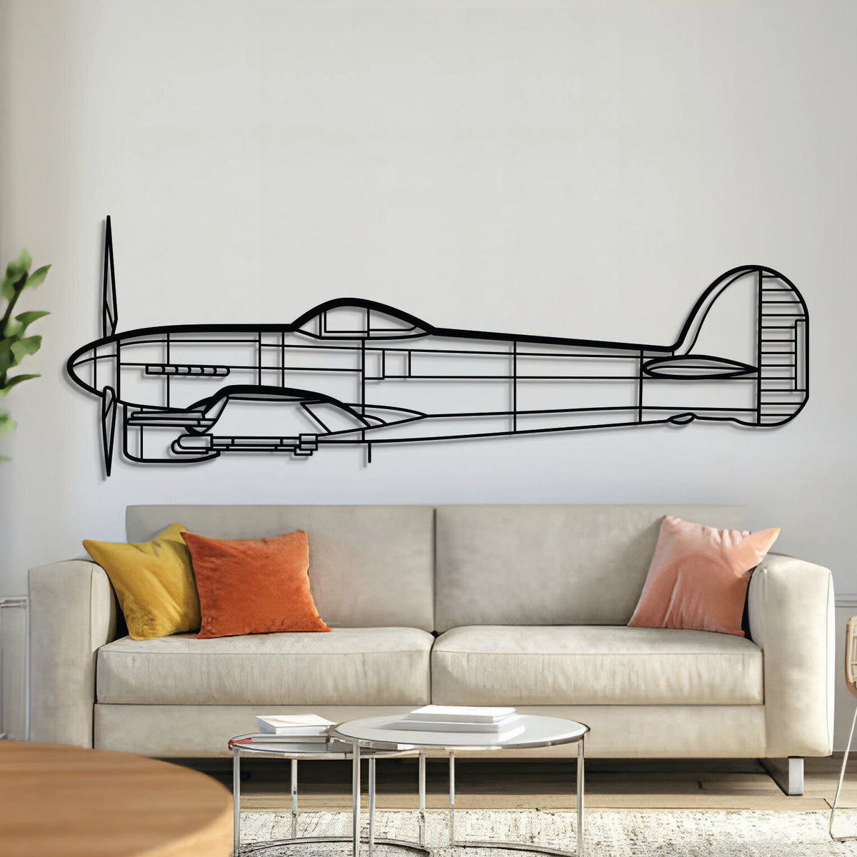 Typhoon metal aircraft wall art, laser‑cut 2 mm steel with matte powder coat and floating 3D effect