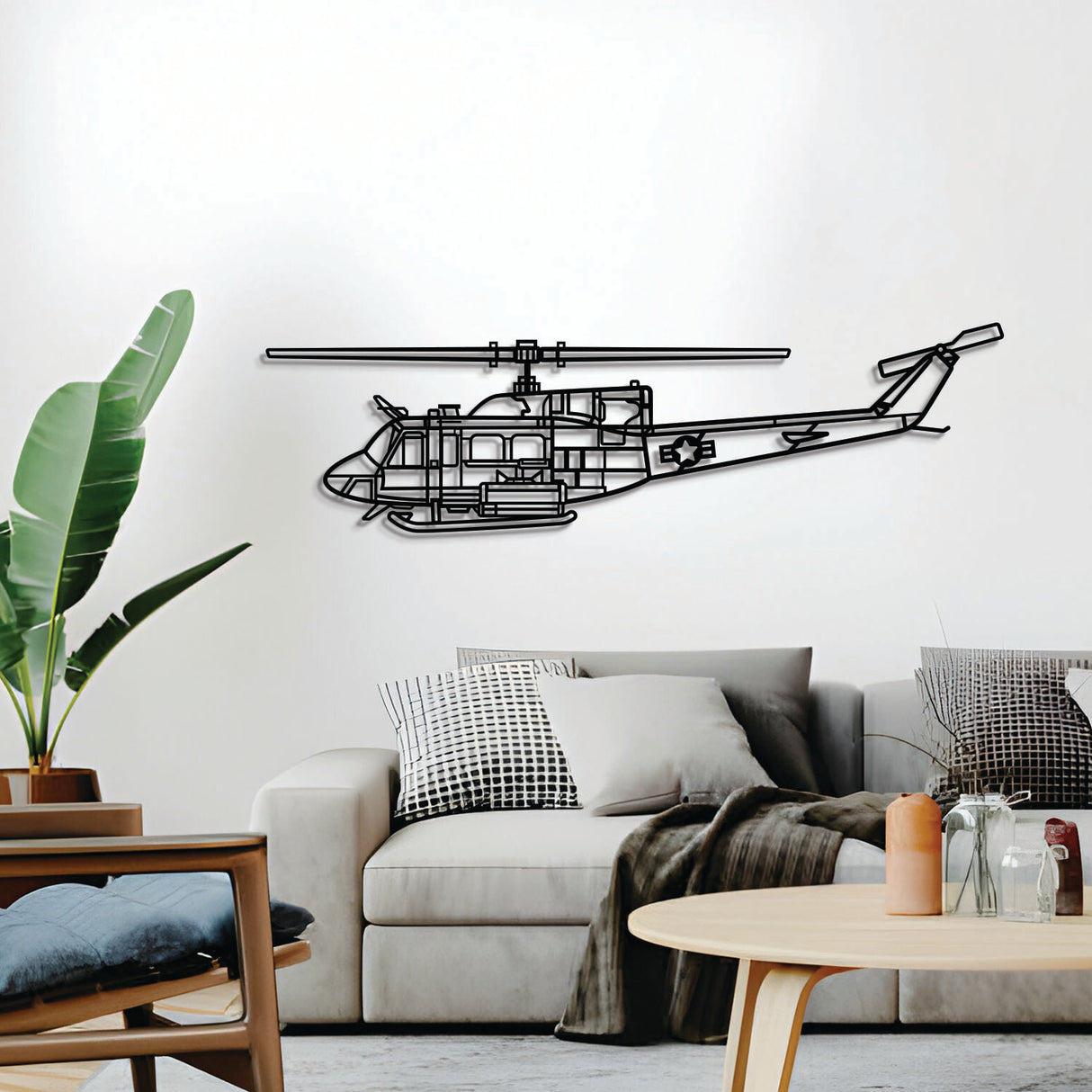 Navigate Craft UH-1N Huey metal helicopter décor, ready-to-hang with elevation screws, aviation gift idea