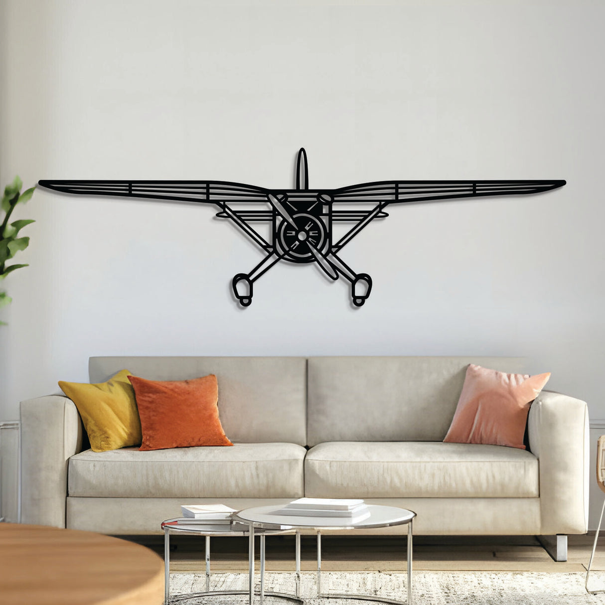V77 Reliant front-view metal aircraft wall art, laser-cut 2 mm steel, matte textured finish, 3D effect
