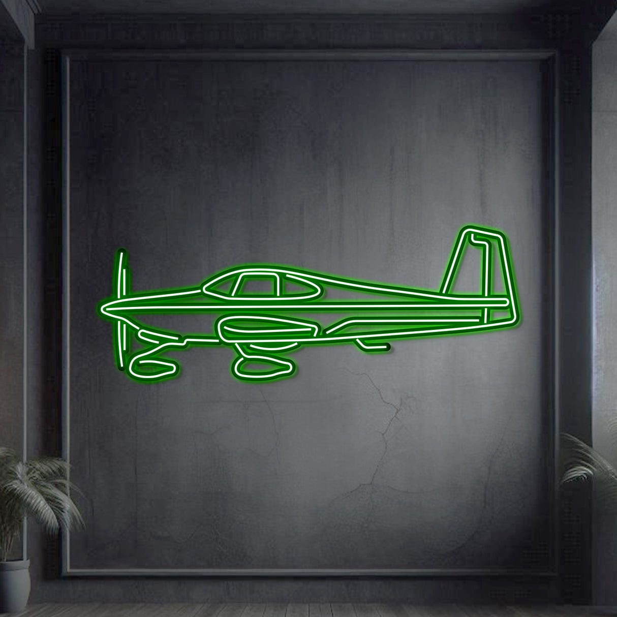 RV‑10 neon wall art, sleek modern aviation décor perfect for hangars, offices, or contemporary living spaces