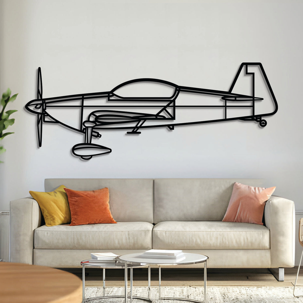 Votec 322 front-view metal aircraft wall art, laser-cut 2 mm steel, matte finish with 3D effect