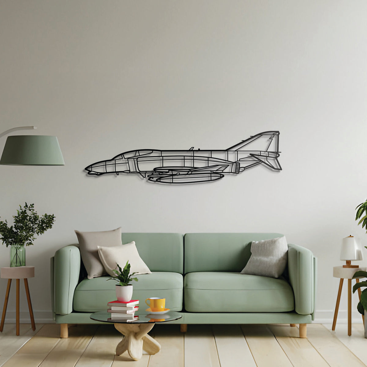 F‑4B Phantom II Navy warbird wall art – black steel silhouette with floating 3D shadow design, ideal for avgeeks