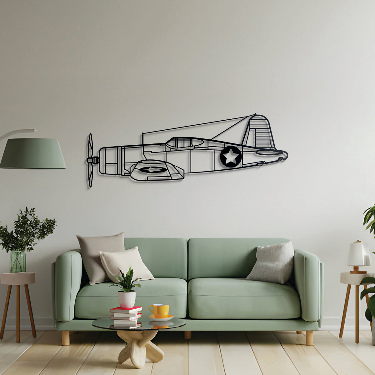 Modern F4U Corsair metal wall art – pilot-themed gift featuring legendary WWII fighter silhouette