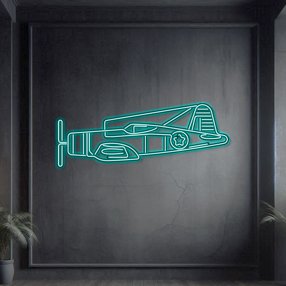 Matte-finish F‑4U Corsair neon wall art—WWII icon wall décor or heritage gift for anniversaries and milestones