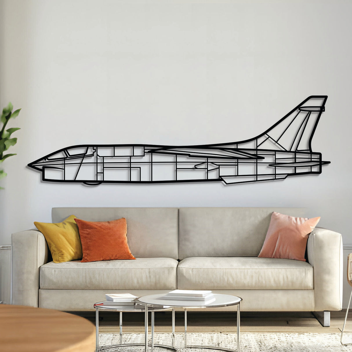 Vought RF‑8G Crusader photo‑reconnaissance jet silhouette – laser‑cut 2 mm steel, textured matte powder‑coat finish, ready to hang
