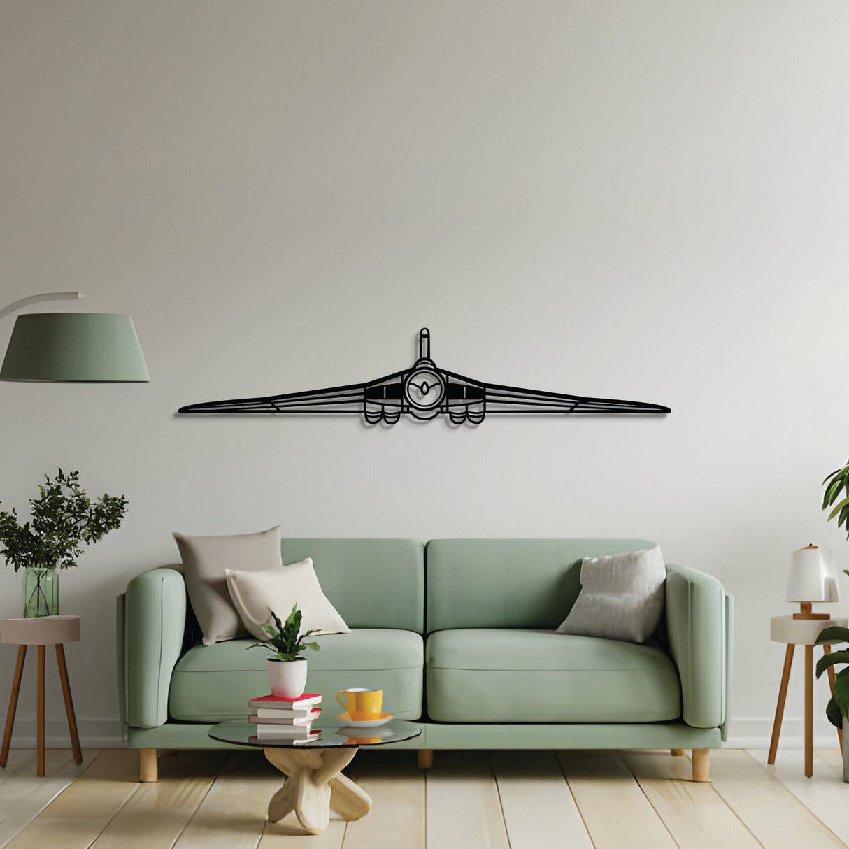 Vulcan airplane silhouette wall art, metal aircraft wall décor for modern home interiors