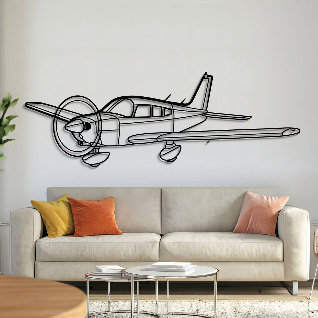 Warrior II Angle metal aircraft wall art in 2 mm laser‑cut steel with matte powder‑coated textured finish and 3D elevation screws