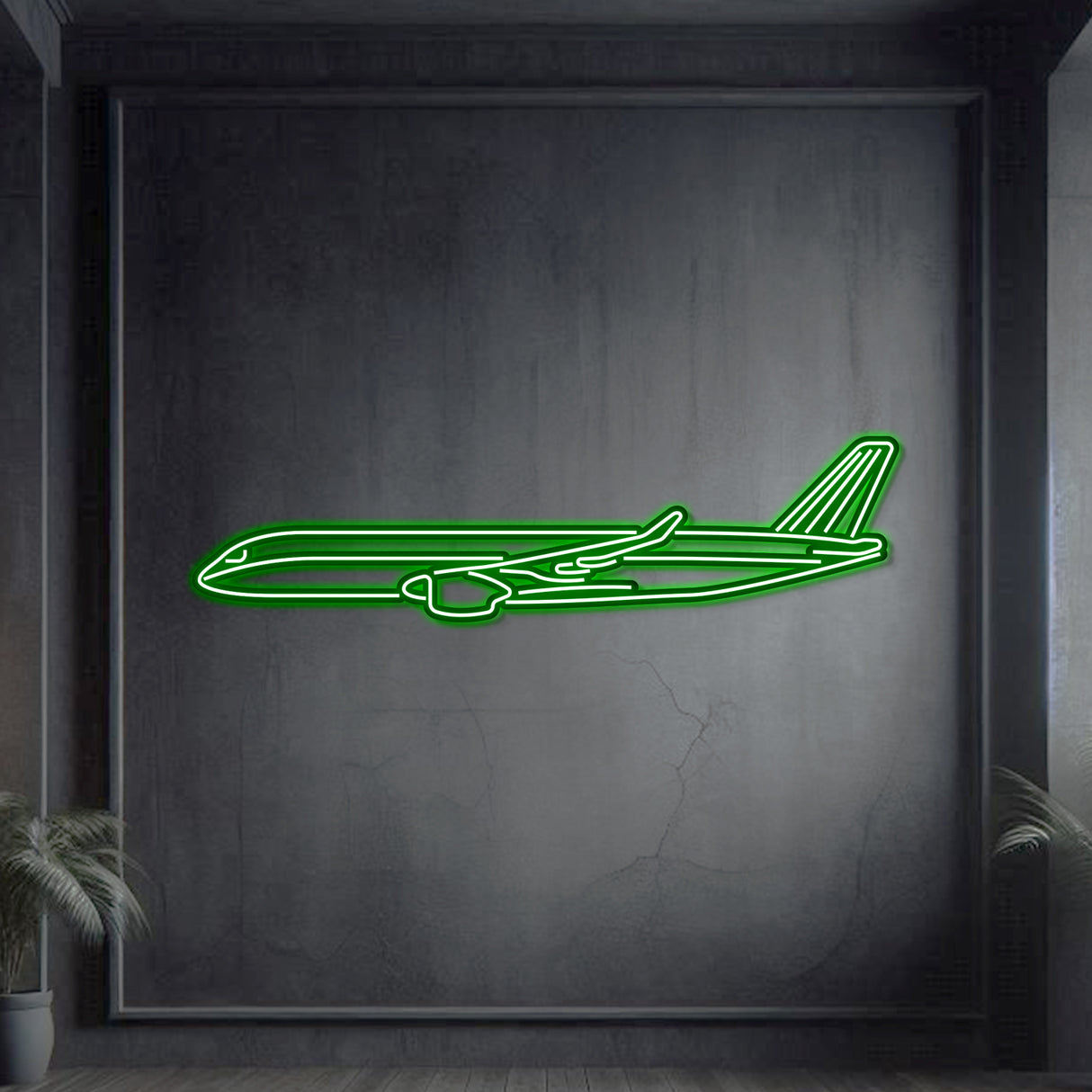 Metal neon A350 aircraft wall art, matte finish 2 mm steel, ready to hang, aviation centerpiece