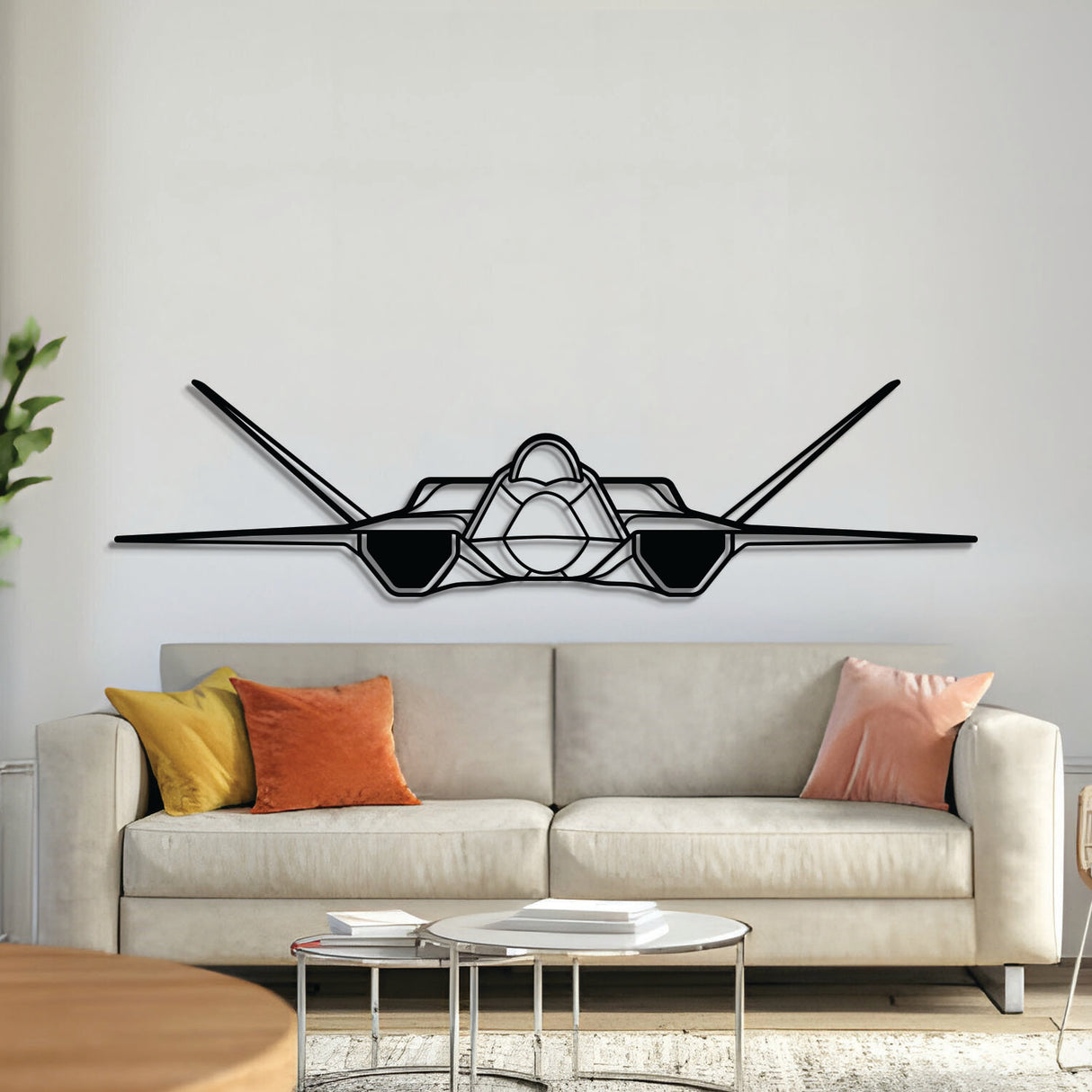 YF‑23 front metal aircraft wall art, laser‑cut 2 mm steel with matte powder coat and floating 3D effect
