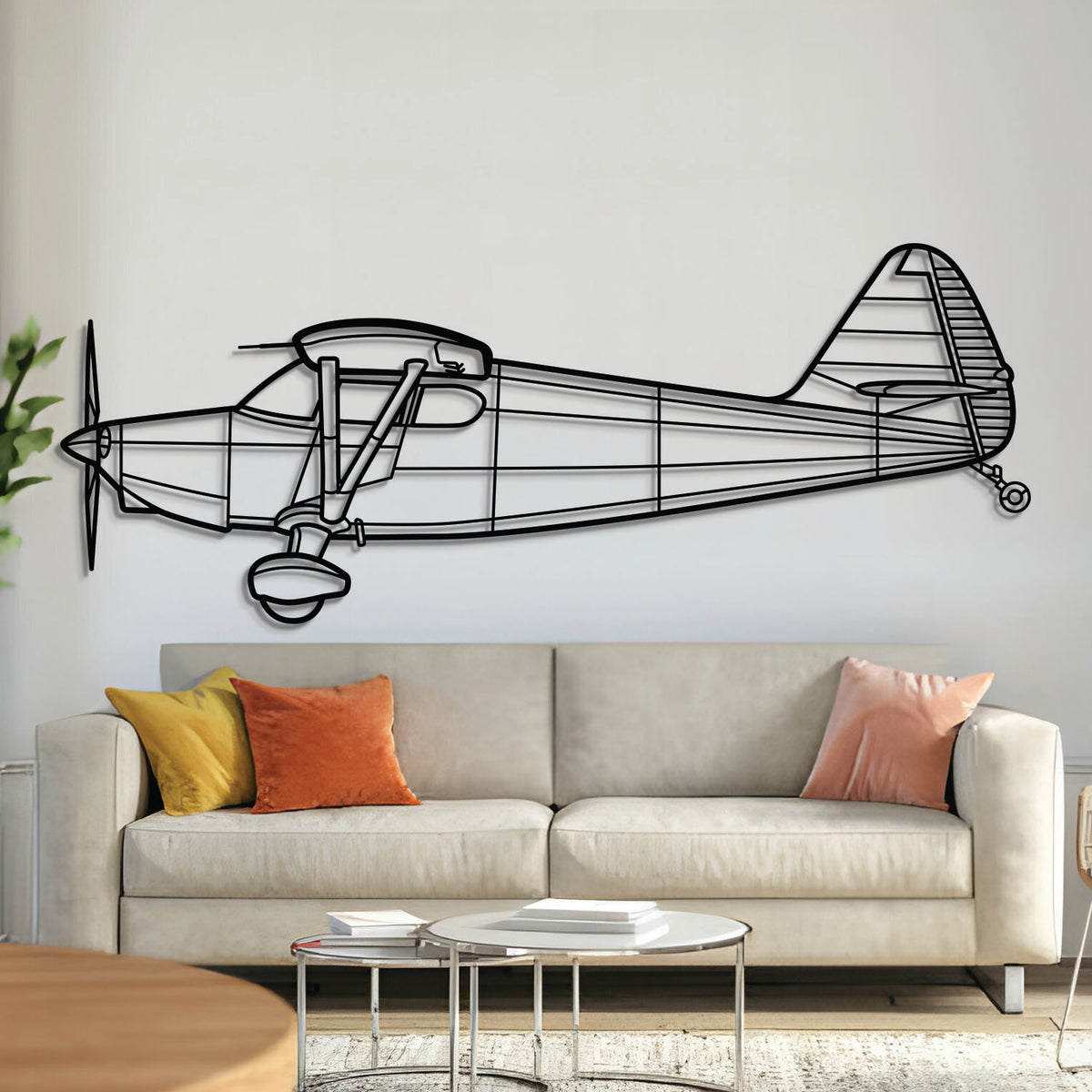 108‑2 metal aircraft wall art, laser‑cut 2 mm steel with matte powder coat and floating 3D elevation