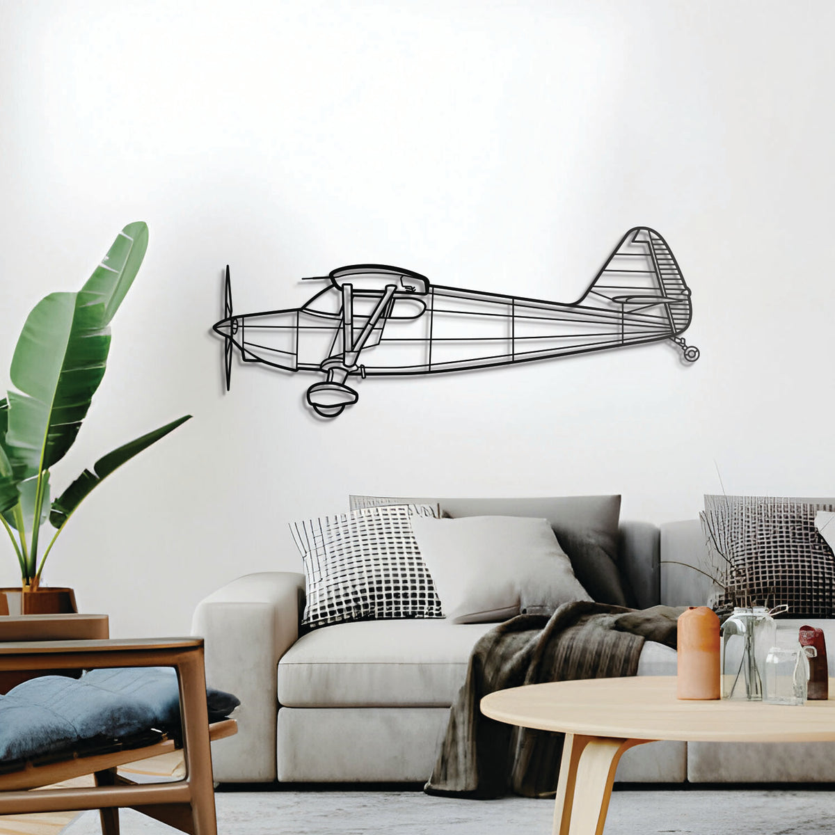 108‑2 wall décor, textured steel lifted 1 cm by elevation screws for sleek aviation style