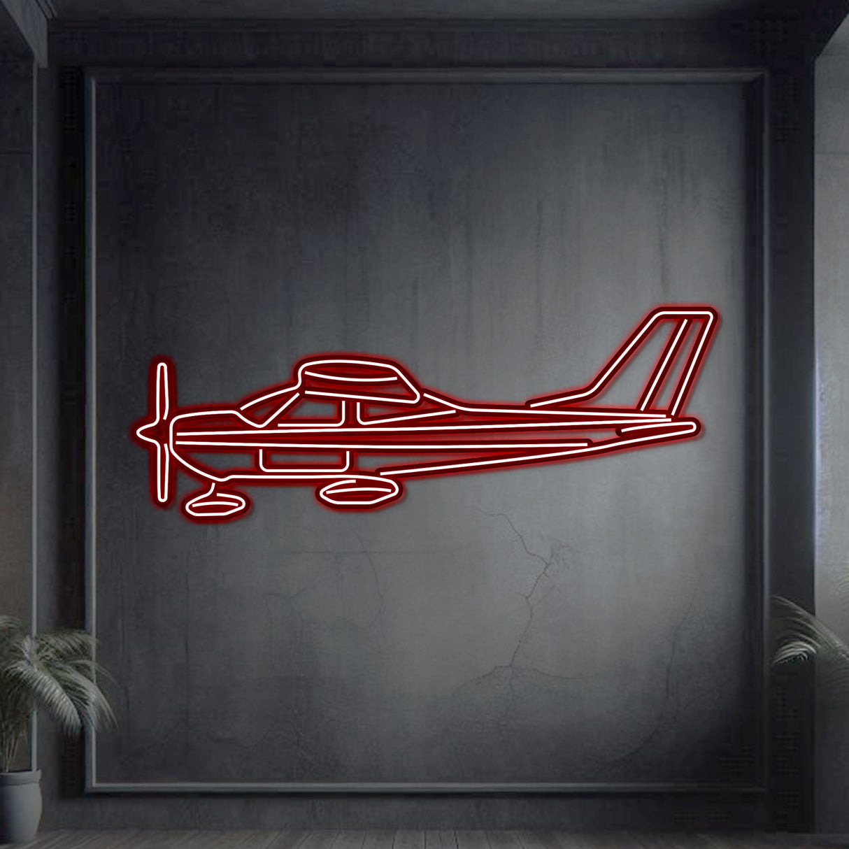 177A metal neon wall décor, textured matte steel lifted 1 cm for sleek 3D floating aviation design