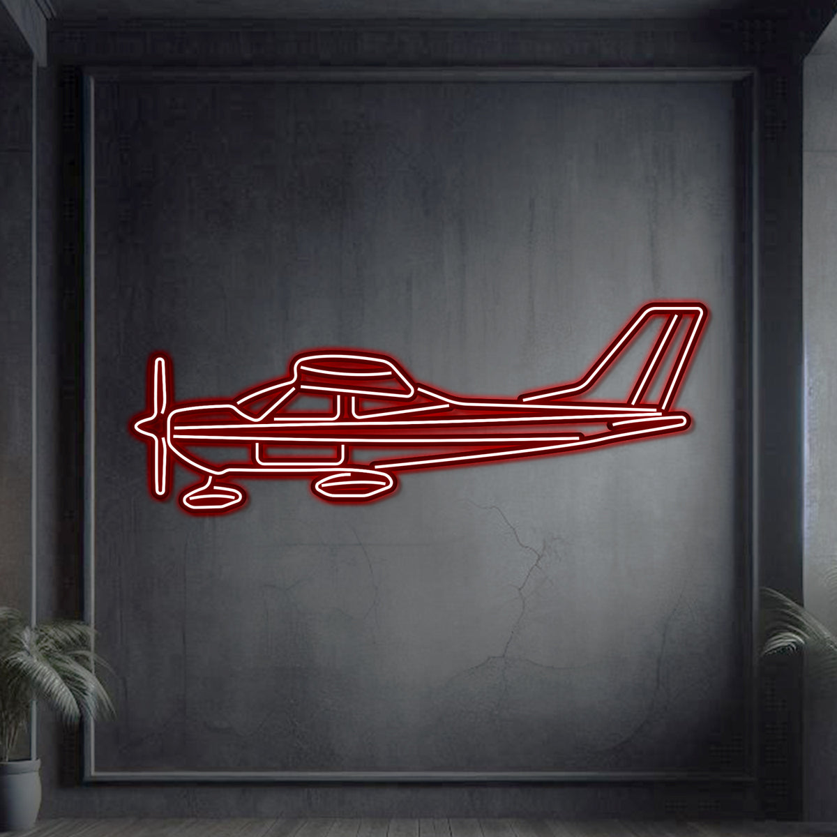 177A metal neon wall décor, textured matte steel lifted 1 cm for sleek 3D floating aviation design