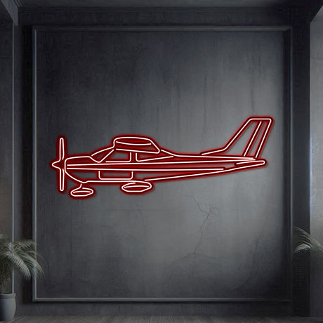 177A metal neon wall décor, textured matte steel lifted 1 cm for sleek 3D floating aviation design