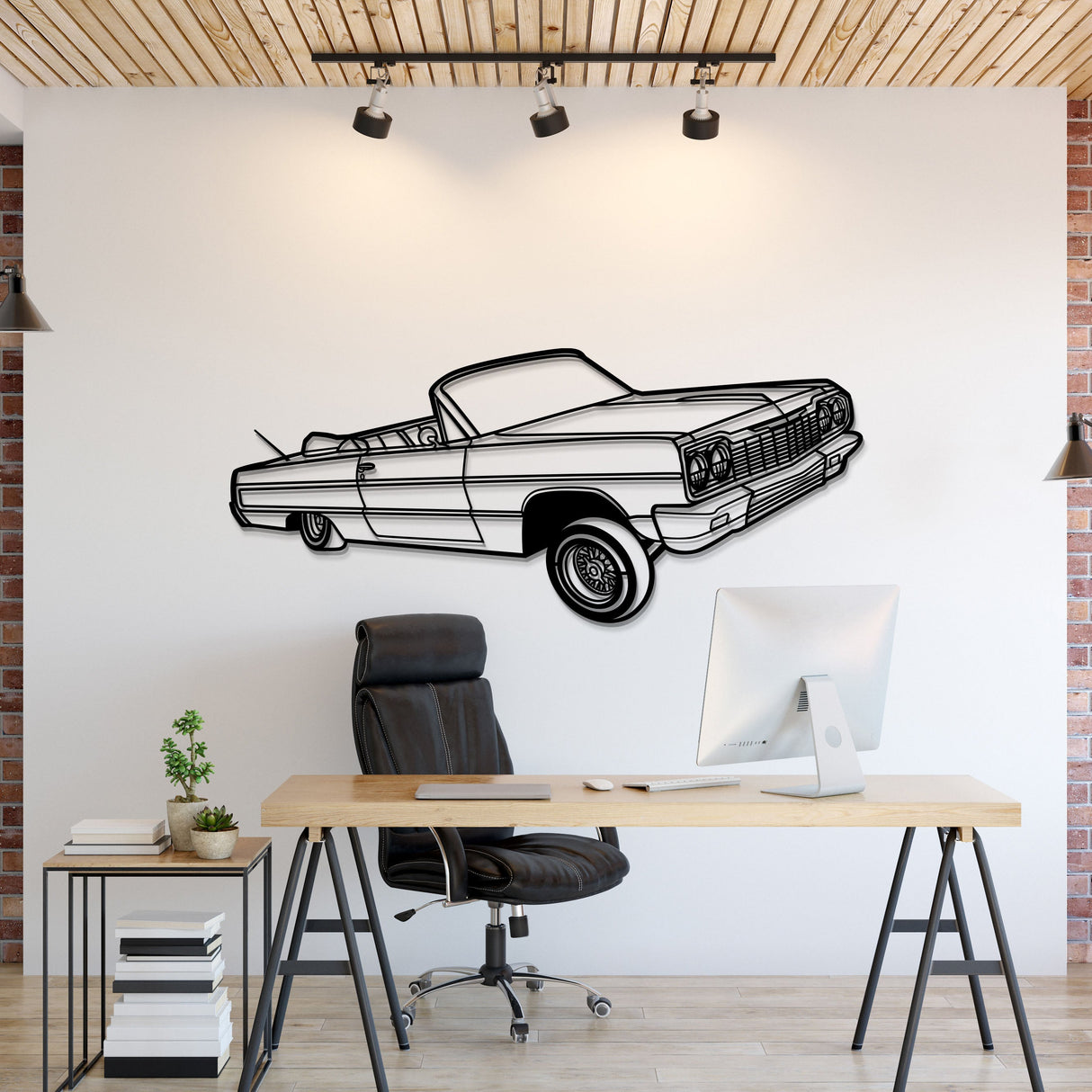 1964 Impala Convertible Lowrider Perspective Metal Car Wall Art - NC1149