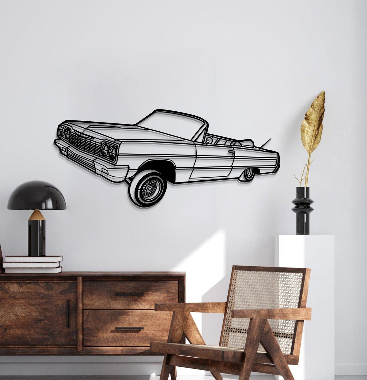 1964 Impala Convertible Lowrider Perspective Metal Car Wall Art - NC1149