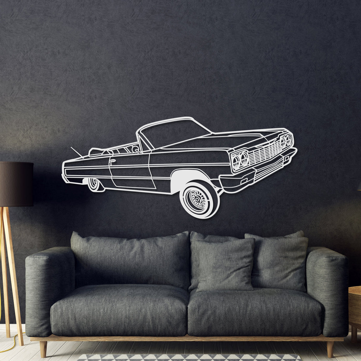 1964 Impala Convertible Lowrider Perspective Metal Car Wall Art - NC1149