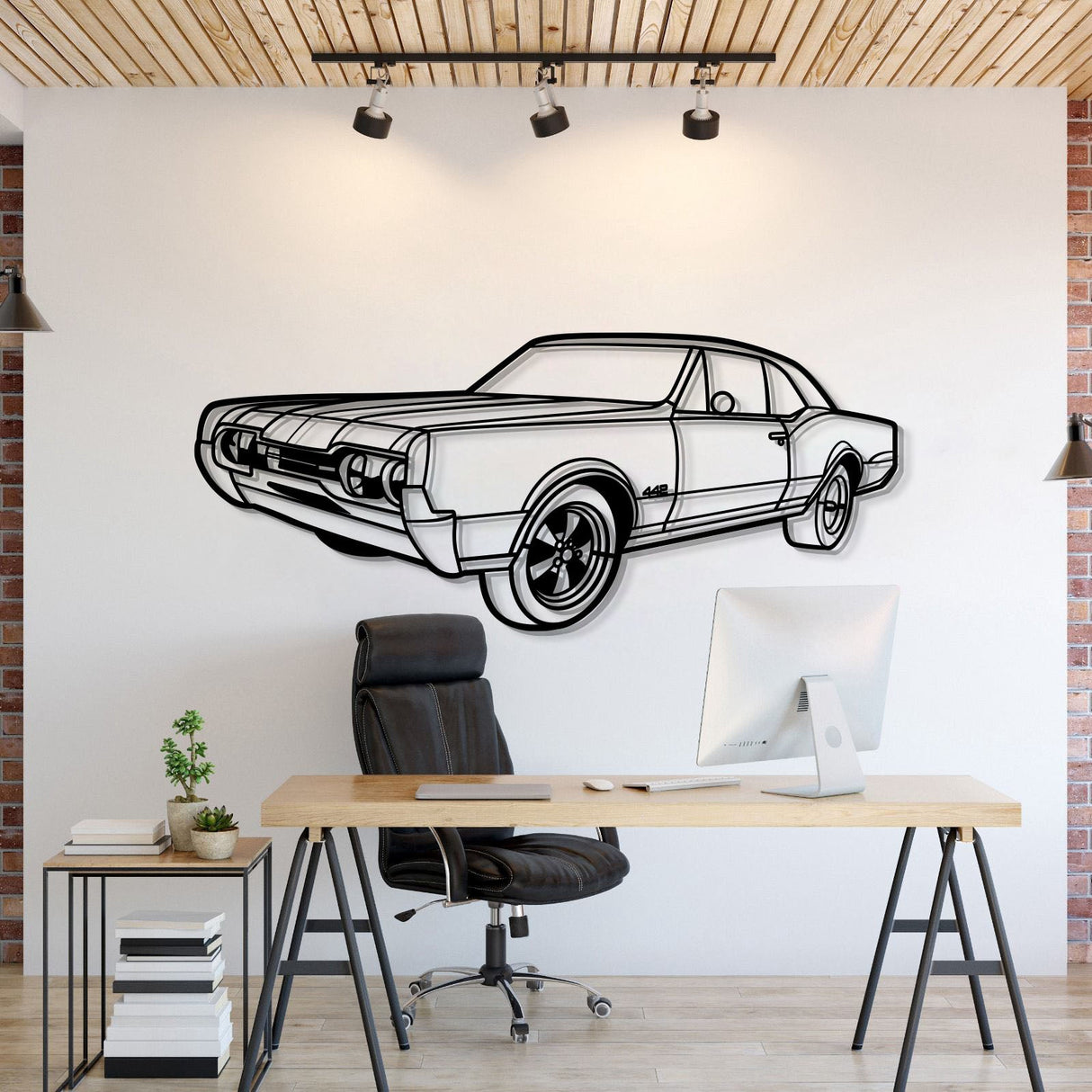 1967 Cutlass 442 Hardtop Perspective Metal Car Wall Art - NC1283