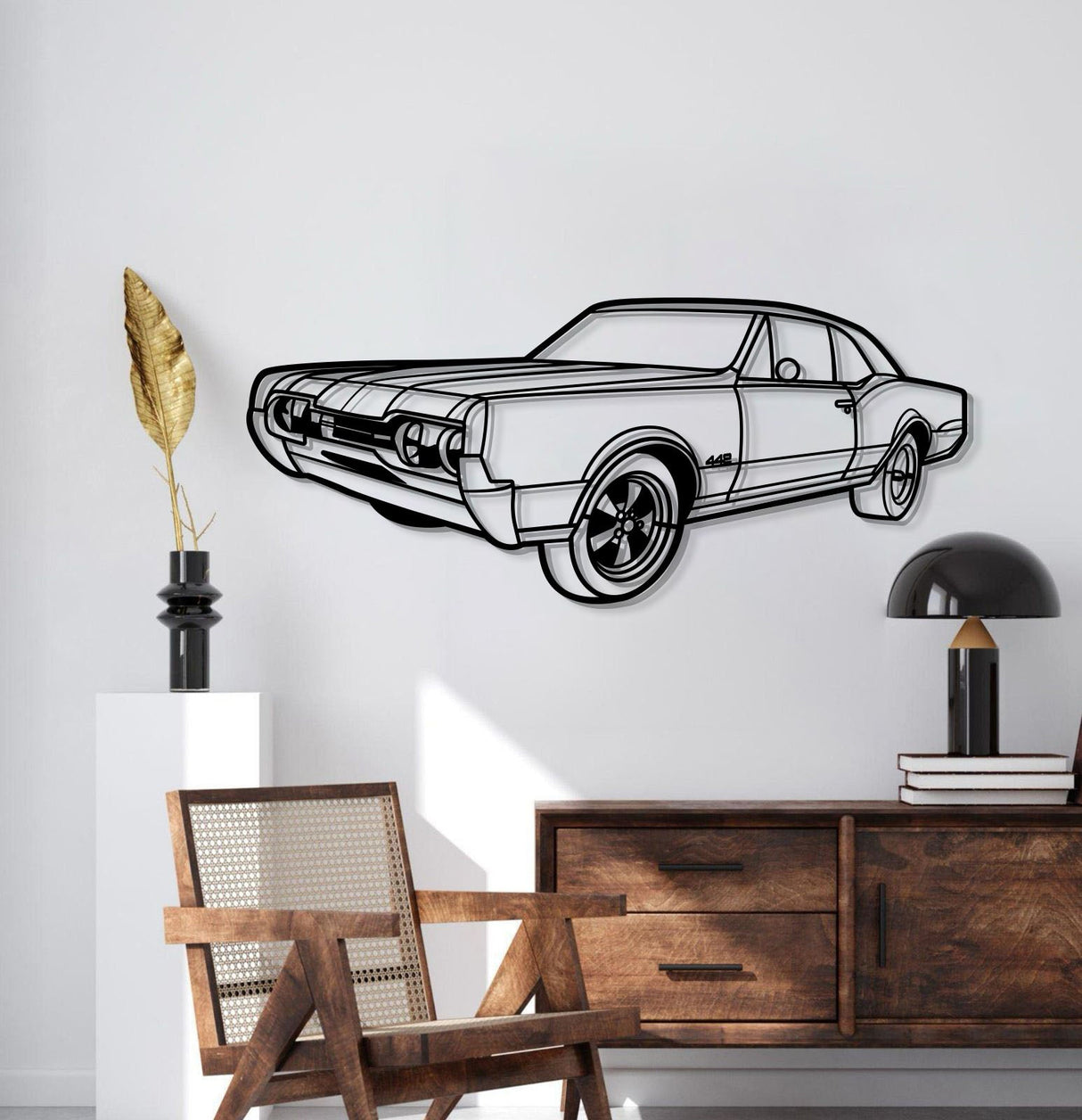 1967 Cutlass 442 Hardtop Perspective Metal Car Wall Art - NC1283