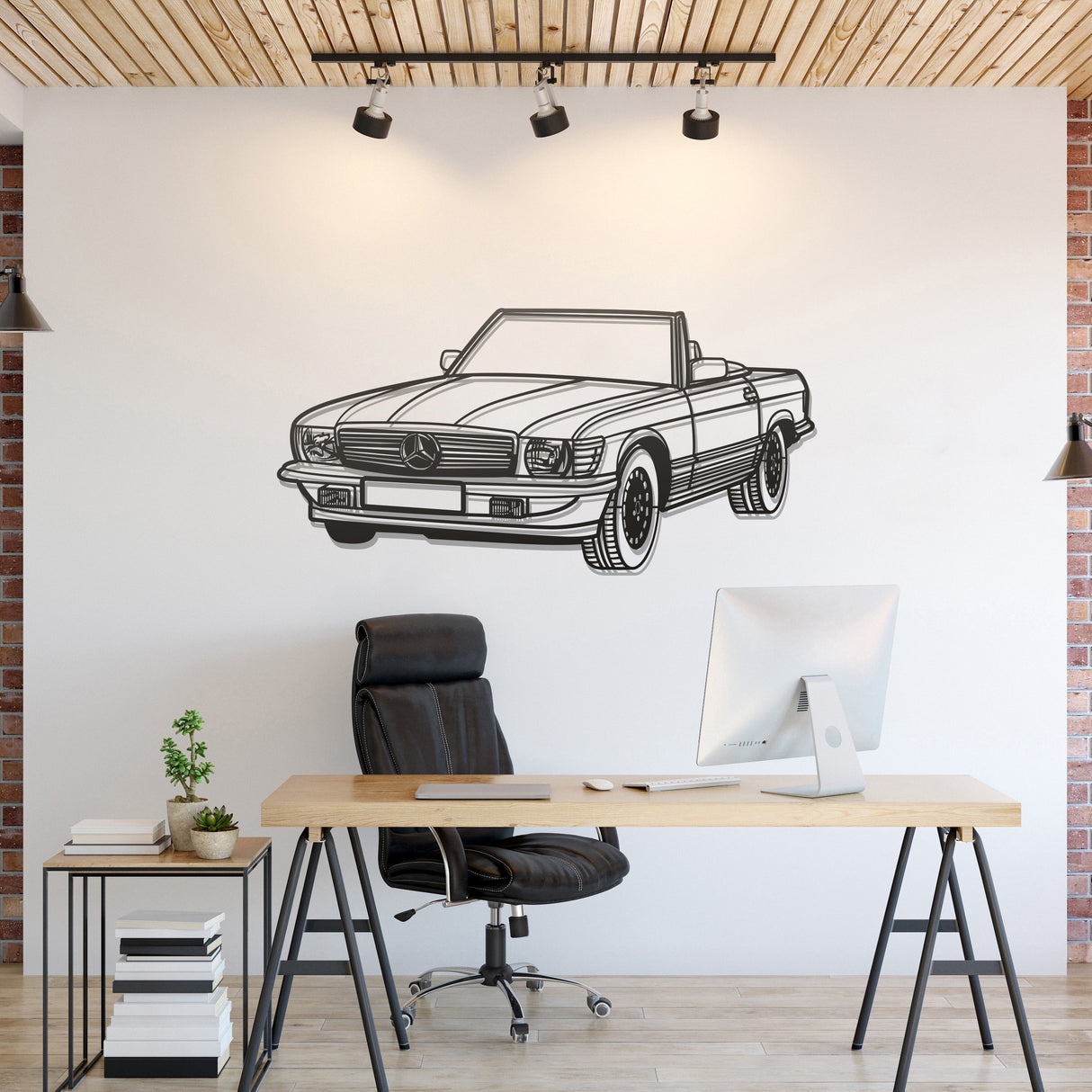 1976 W107 Convertible Perspective Metal Car Wall Art - NC1173