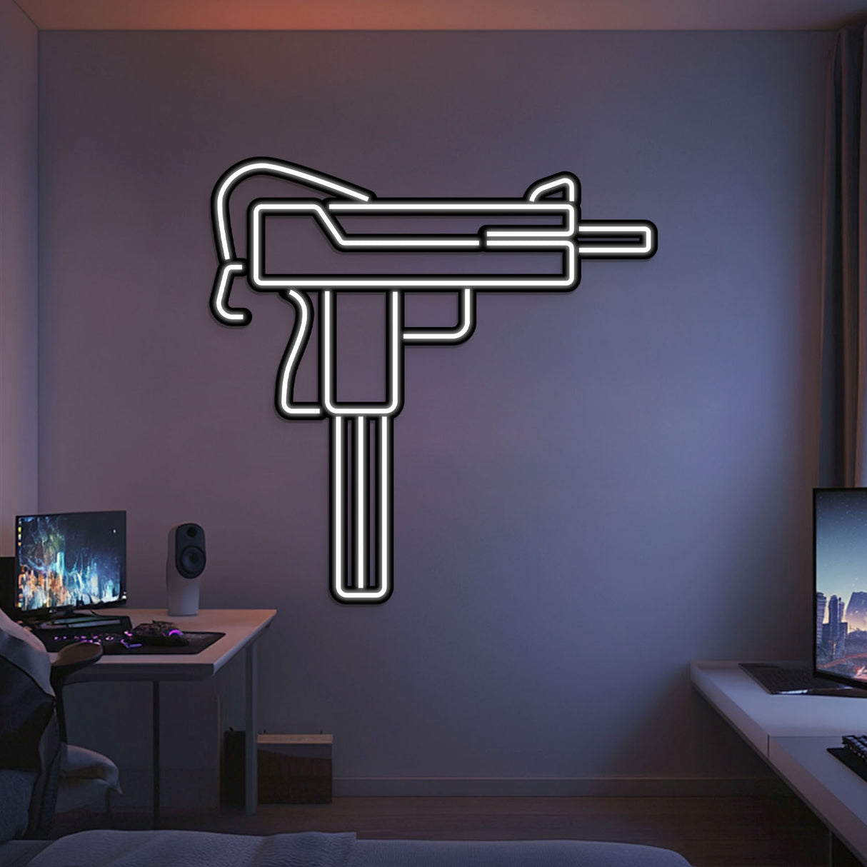 Uzi Metal Neon Weapon Wall Art - NCN0064