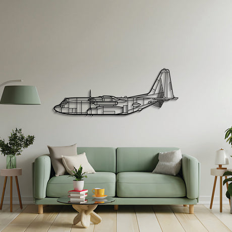 Aviation décor highlight: EC‑130 Compass Call laser‑cut steel wall art with matte finish and elevation screws for avgeek-inspired interiors