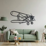 Model 75 biplane metal wall art – textured black steel silhouette with matte finish floating off the wall
