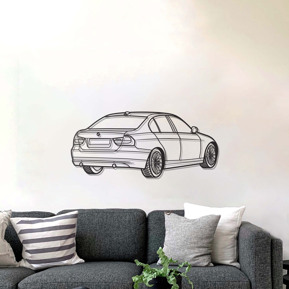 E90 Back View Perspective Metal Car Wall Art - NC1229