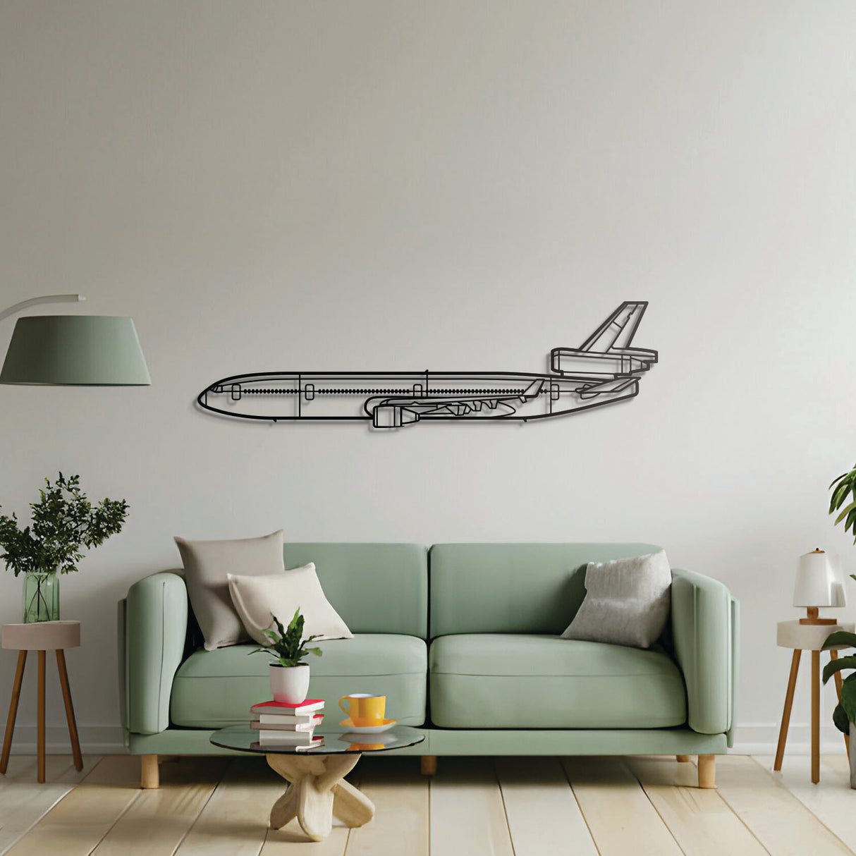 MD-11 metal wall art, textured matte steel, perfect gift for aviation enthusiasts