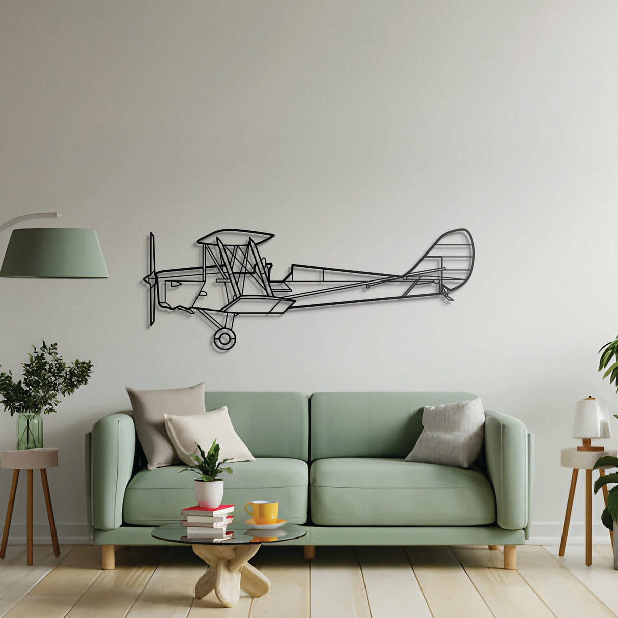 Aviation décor: Tiger Moth metal wall art in matte steel with floating 3D effect—ideal for hangar or office