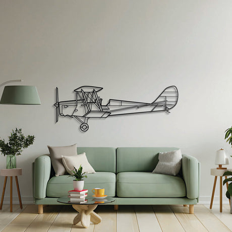 Aviation décor: Tiger Moth metal wall art in matte steel with floating 3D effect—ideal for hangar or office