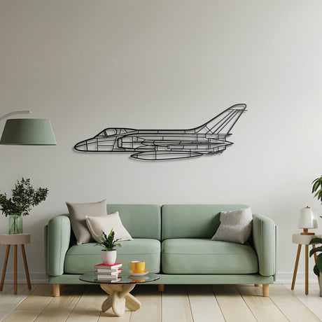 Aviation décor: F‑16D metal wall art in matte steel with 3D floating effect—ideal for hangar or office
