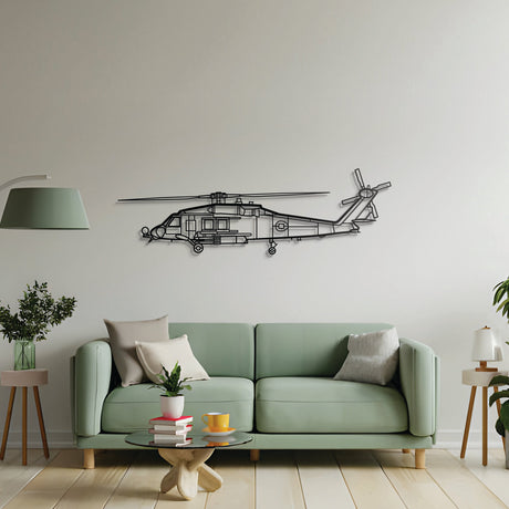 Sea Hawk HH-60H metal wall décor – precision laser-cut helicopter profile floating off the wall, honoring its legacy as a fast, reliable US Navy CSAR and special operations support platform