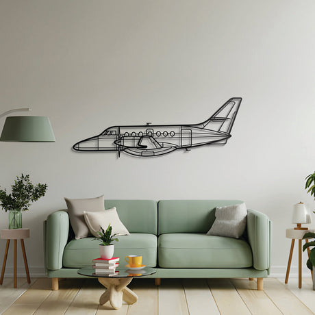 Jetstream 32 metal wall décor – precision laser‑cut twin‑engine turboprop profile floating slightly off wall for dimensional and aviation‑heritage appeal