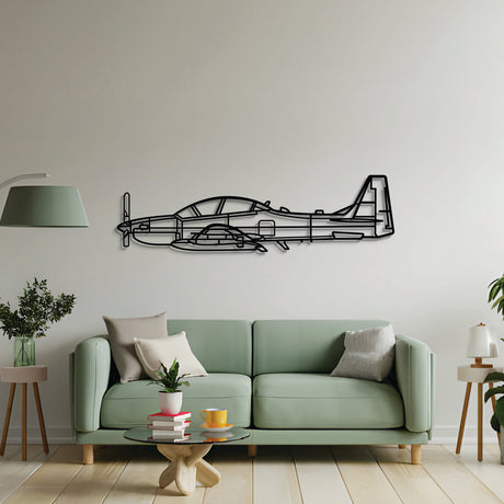 2 mm steel EMB‑314 Super Tucano wall art, laser‑cut matte finish, floats 1 cm off wall for enhanced 3D effect